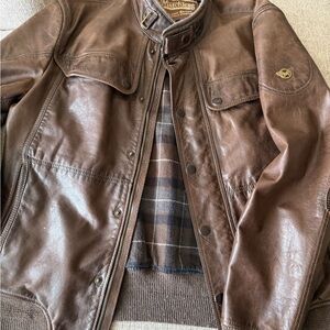Match Brown Leather Bomber Jacket